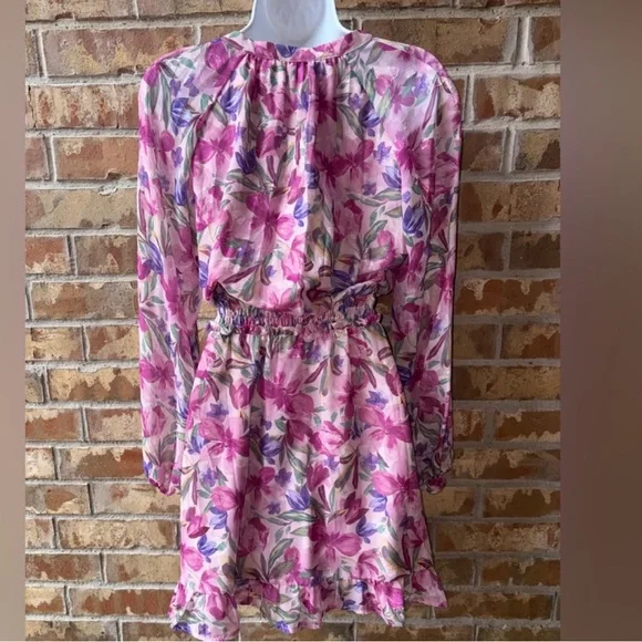 Greylin Floral Pink and Purple Long Sleeve Dress Medium - Picture 9 of 11
